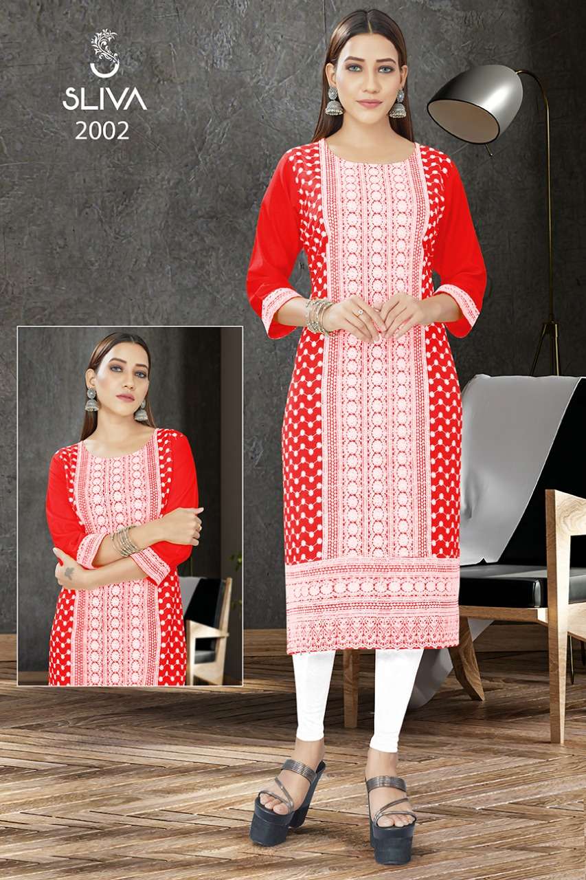 CASUAL RAYON WITH SCHIFILLI WORK KURTI BY SLIVA - SCHIFILLI 