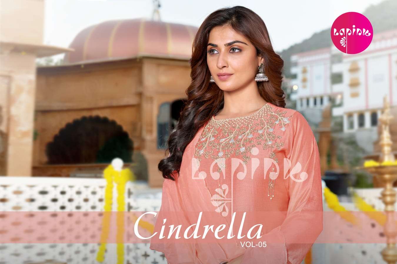 CINDRELLA VOL 5 CHANDERI SILK HANDWORK KURTI WITH ORGANZA DUPATTA BY BRAND WHOLESALER AND DEALER