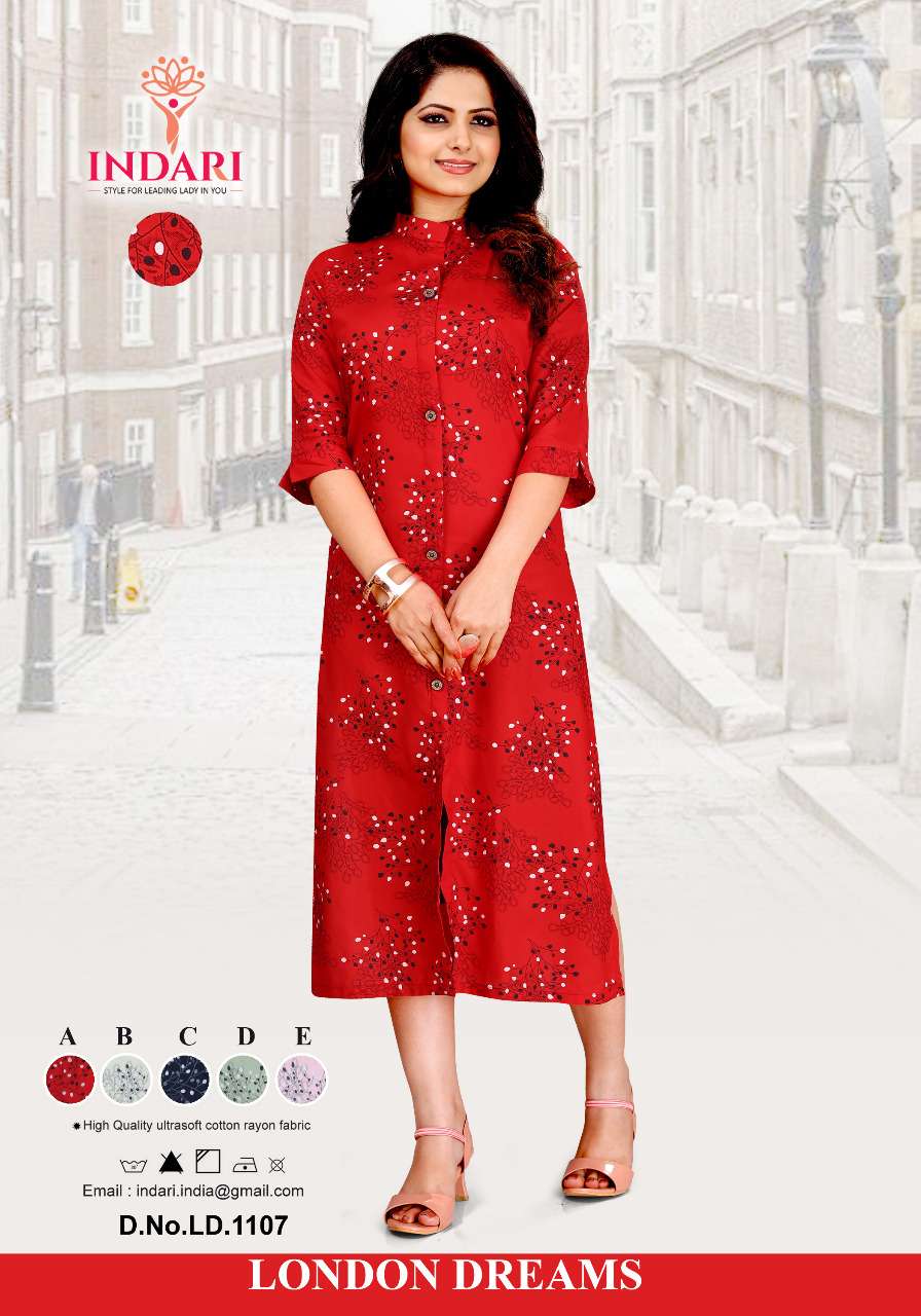  INDARI LONDON DREAM HEAVY RAYON PRINTED KURTI WHOLESALER AND DEALER