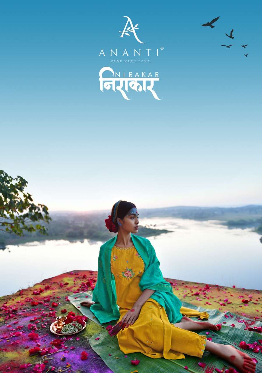 NIRAKAR  SILK HANDWORK KURTI WITH EMBROIDERY PANT & DOLA DUPATTA  BY ANANTI WHOLESALER AND DEALER