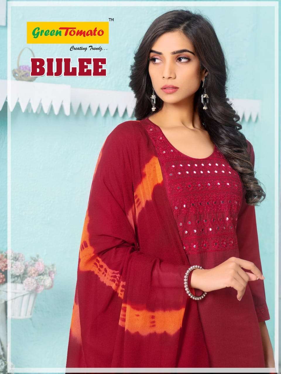 BIJLEE PATIYALA BY GREEN TOMATO EMBROIDERY WORK INNER KURTI WITH COTTON PATIYALA AND FANCY DYING DUP...