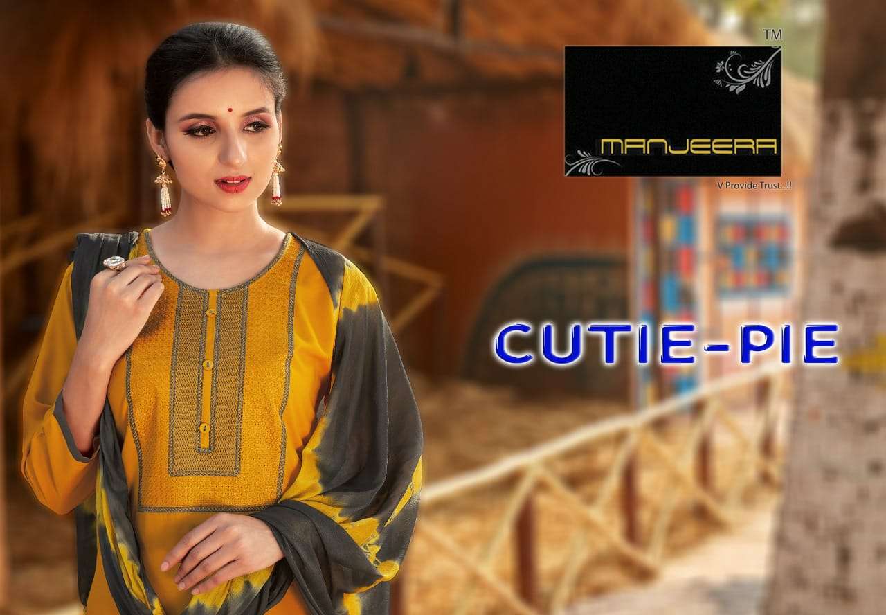 CUTIE PIE BY MANJEERA BRAND EMBROIDERY WORK KURTI WITH RAYON PATIYALA AND SHIBORI DUPATTA WHOLESALER...