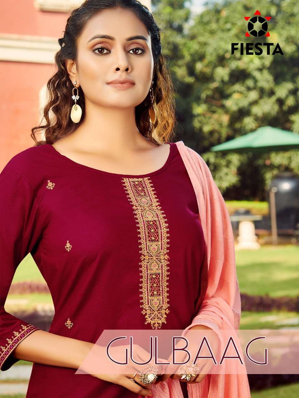 GULBAAG BY FIESTA BRAND SILK EMBROIDERY WITH HANDWORK KURTI WITH RAYON VISCOSE LYCRA PENT AND DUPATT...