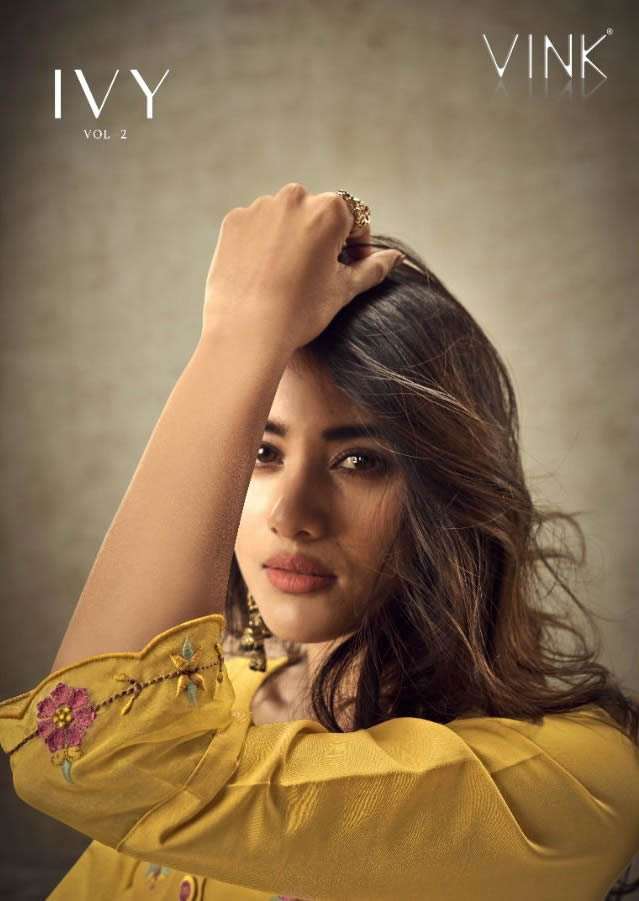  IVY 2 BY VINK BRAND CHINNON EMBROIDERY WORK KURTI WITH PANT AND ORGANZA KOTA DORIA DUPATTA WHOLESAL...