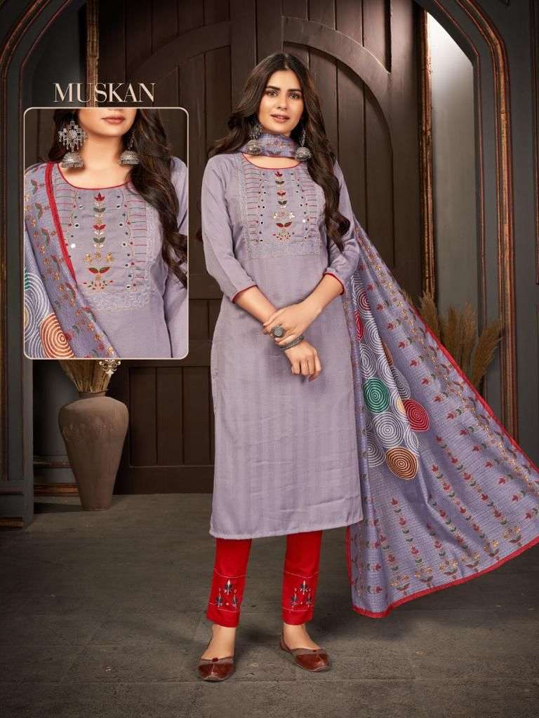 KUCH KHAS BY ARION BRAND NAYLON VISCOUS HANDWORK KURTI WITH LYCRA PANT AND DIGITAL PRINT DUPATTA WHO...