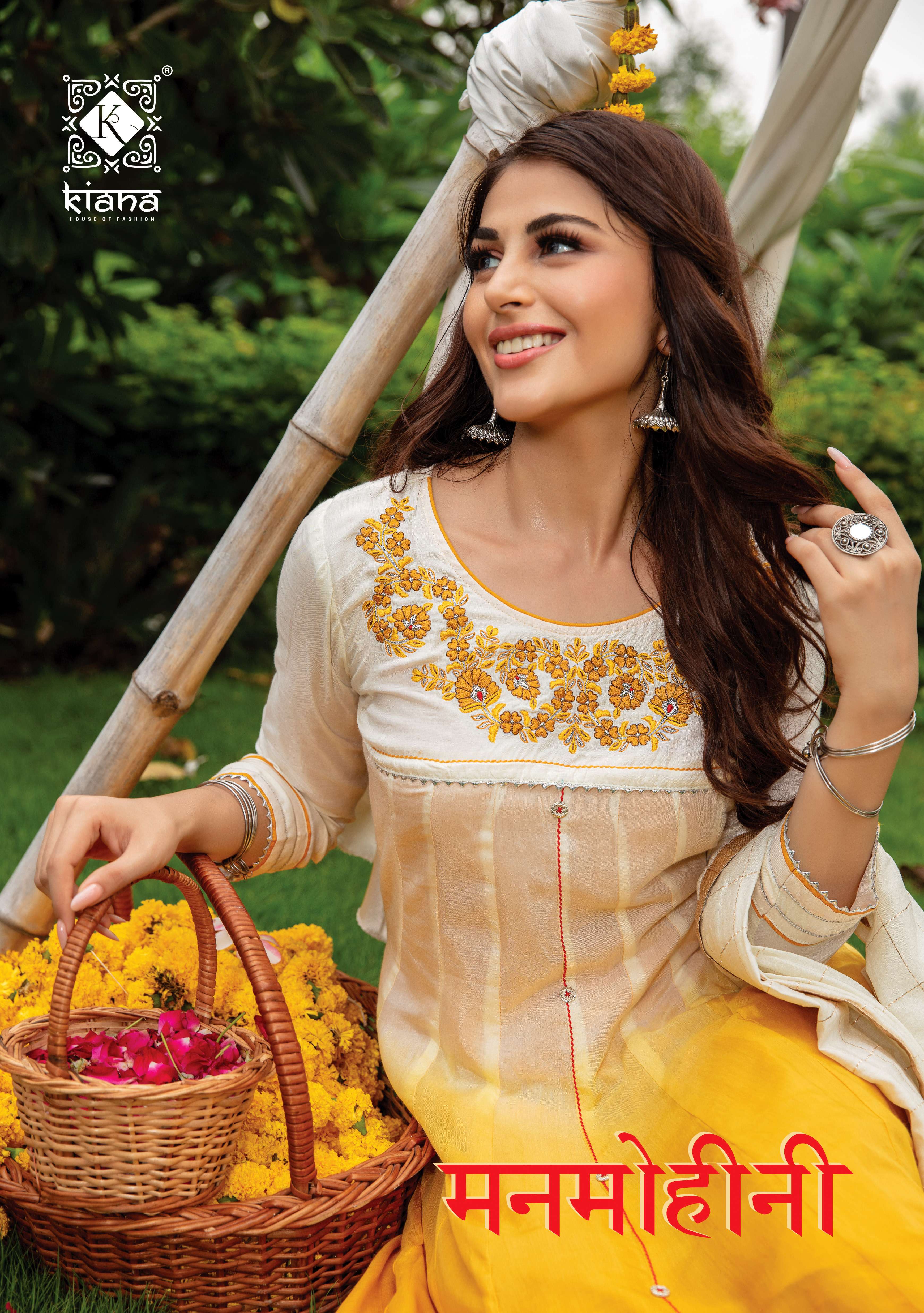 MANMOHINI BY KIANA BRAND MUSLIN SHADED ORIGINAL MIRROR WORK KURTI WITH PRINTED LESS WORK PANT & CHAN...