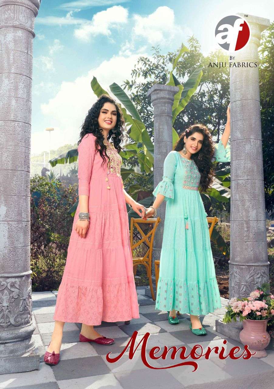 MEMORIES BY AF BRAND EMBROIDERY WITH GOTTA AND MIRROR WORK LONG GOWN KURTI WITH BEAUTIFUL TASSELS WH...