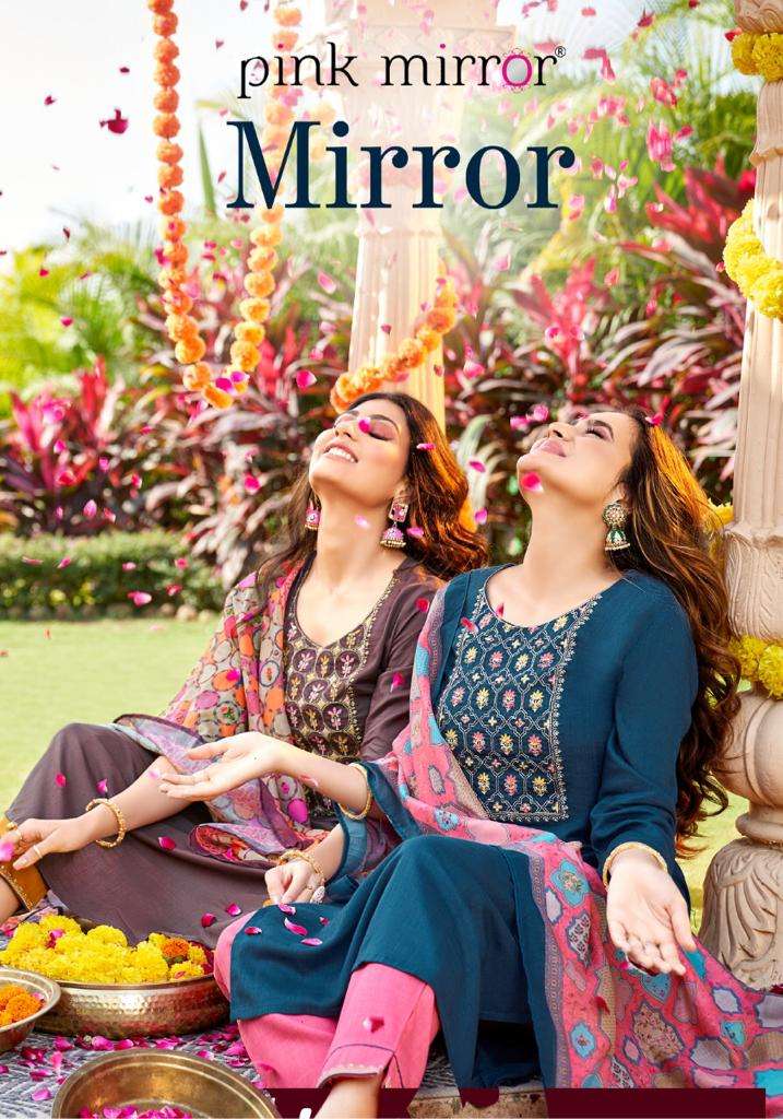 MIRROR BY PINK MIRROR BRAND EMBROIDERY & HAND MIRROR WORK KURTI WITH COTTON PANT & MUSLINE PRINTED D...