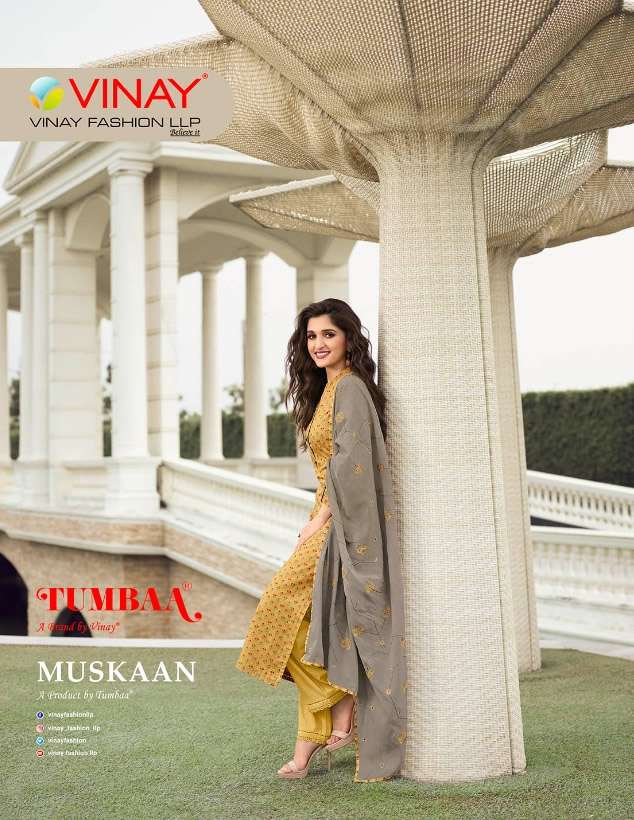 MUSKAAN BY VINAY TUMBAA BRAND COTTON FOIL PRINT KURTI WITH COTTON PANT & EMBROIDERY DUPATTA WHOLESAL...