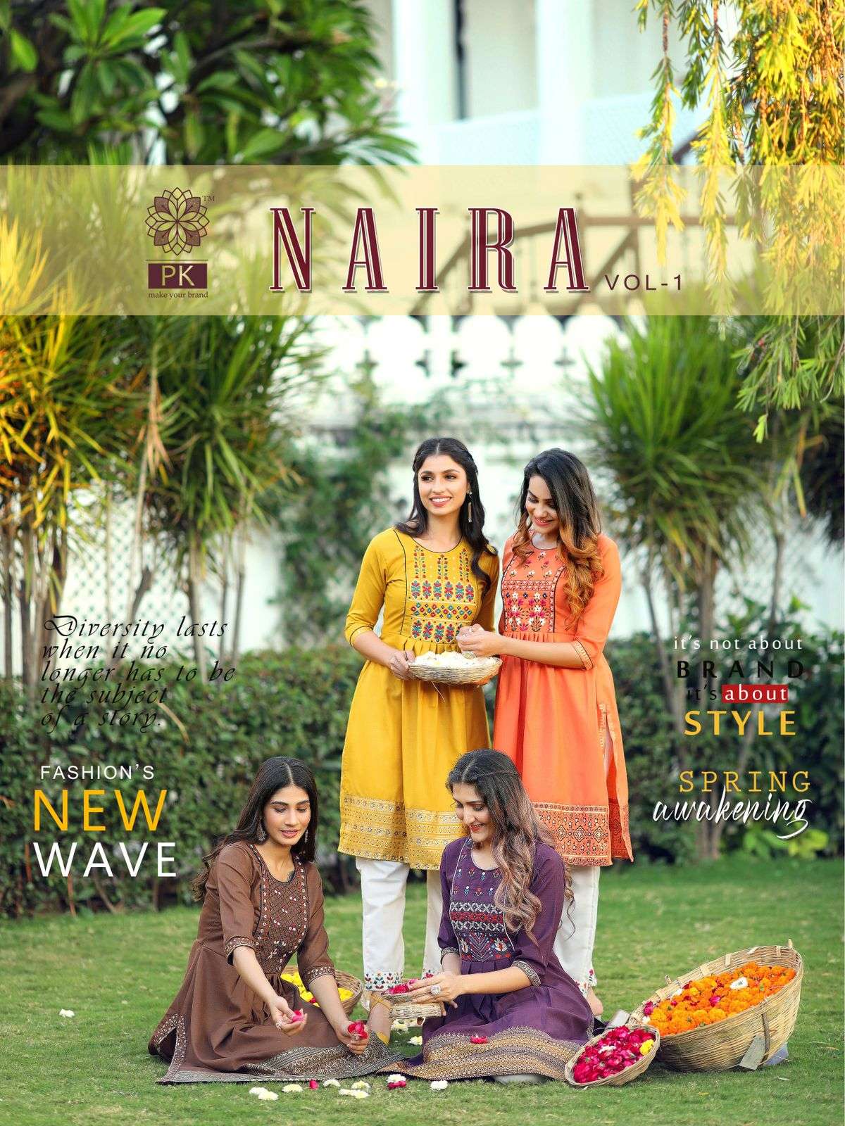  NAIRA VOL1 BY PK BRAND COTTON EMBROIDERY WORK KUFRTI WITH EMBROIDERY WORK PANT WHOLESALER AND DEALE...