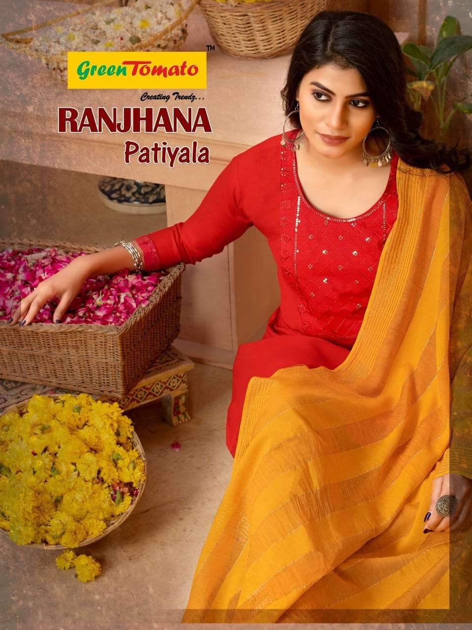 RANJHANA PATIYALA BY GREEN TOMATO BRAND SEQUENCE WORK KURTI WITH RAYON SEQUENCE WORK PATIYALA AND  F...