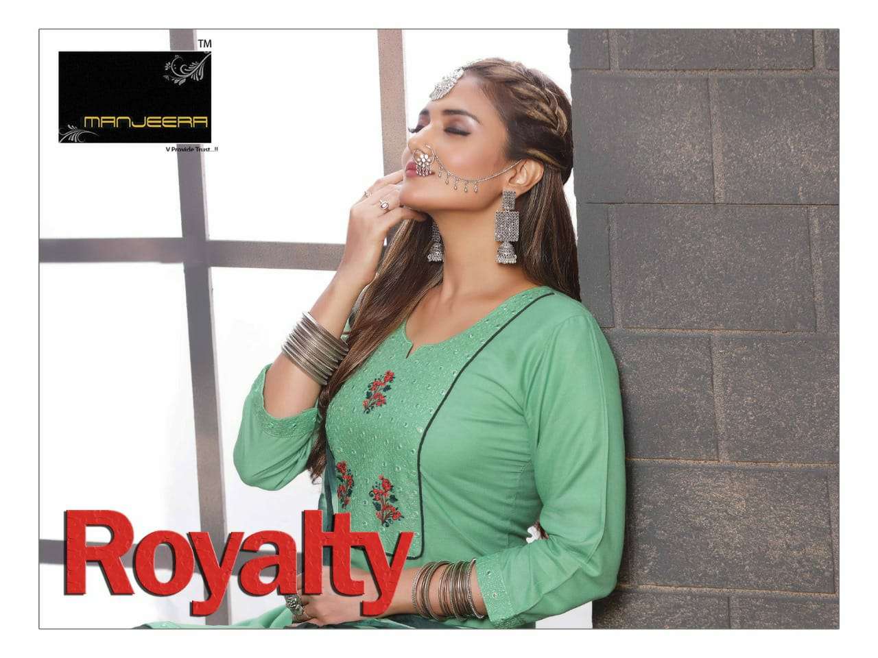 ROYALTY BY MANJEERA BRAND EMBROIDERY WORK KURTI WITH RAYON PATIYALA AND SHIBORI DUPATTA WHOLESALER A...