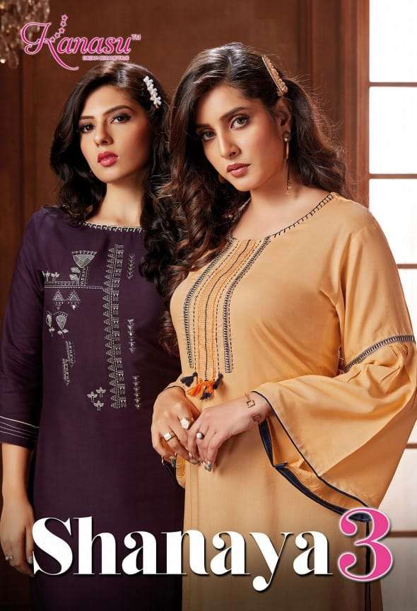 SHANAYA VOL 3 BY KANASU BRAND HEAVY WORK RAYON KURTI WITH PANT WHOLESALER AND DEALER