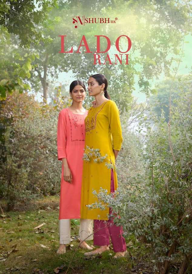 SHUBH NX LADO RANI VOL1 RAYON SLUBE WITH EMBROIDERY WORK KURTI WHOLESALER AND DEALER