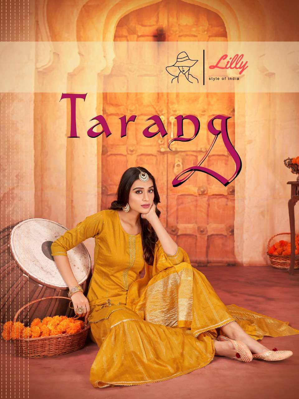 TARANG BY LILLY STYLE OF INDIA BRAND CHANDERI SEQUENCE AND JARI KURTI WITH SHARARA AND VISCOSE DUPAT...