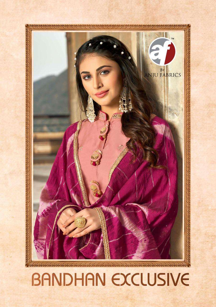 BANDHAN BY AF BRAND VISCOSE SILK EMBROIDERY WORK KURTI WITH SILK LACE WORK PANT AND SHIBORI BANDHANI...
