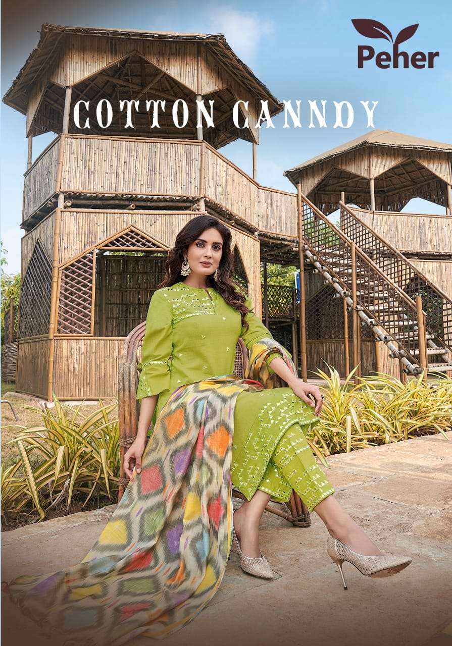 COTTON CANDY - PEHER BY PEHER BRAND PURE COTTON MIRROR SHIFL WORK KURTI WITH PANT AND HAND SPRAY PRI...