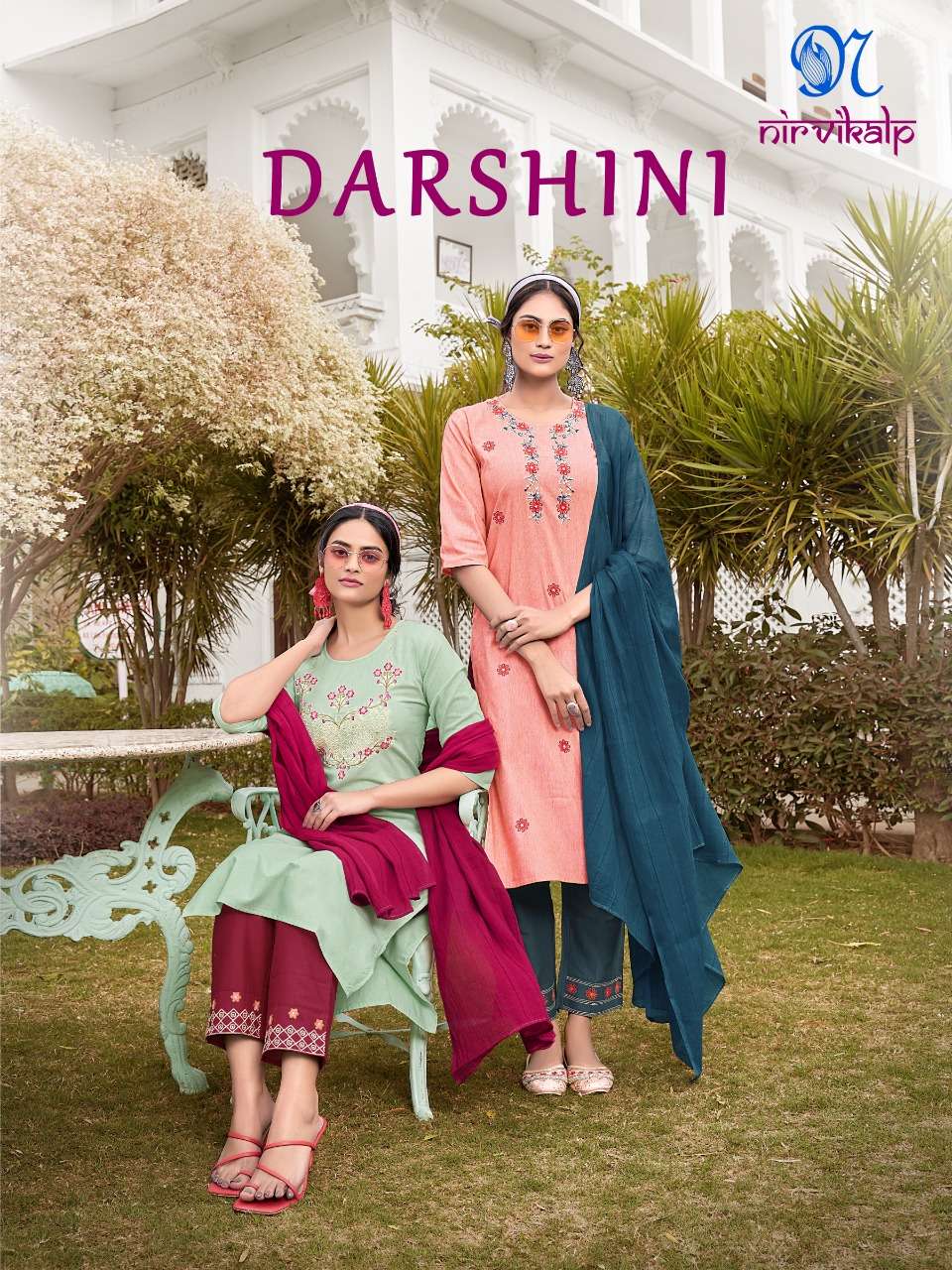 DARSHINI BY NIRVIKALP BRAND EMBROIDERY AND SEQUENCE WORK KURTI WITH COTTON FLEX PANT AND COTTON MAL ...