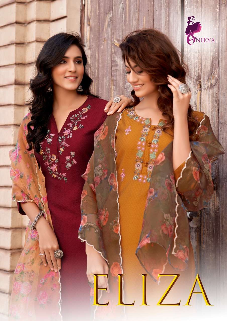 ELIZA BY ANIEYA BRAND VISCOSE BASE EMBROIDERY AND HAND WORK KURTI WITH VISCOSE PANT AND ORGANZA DIGI...