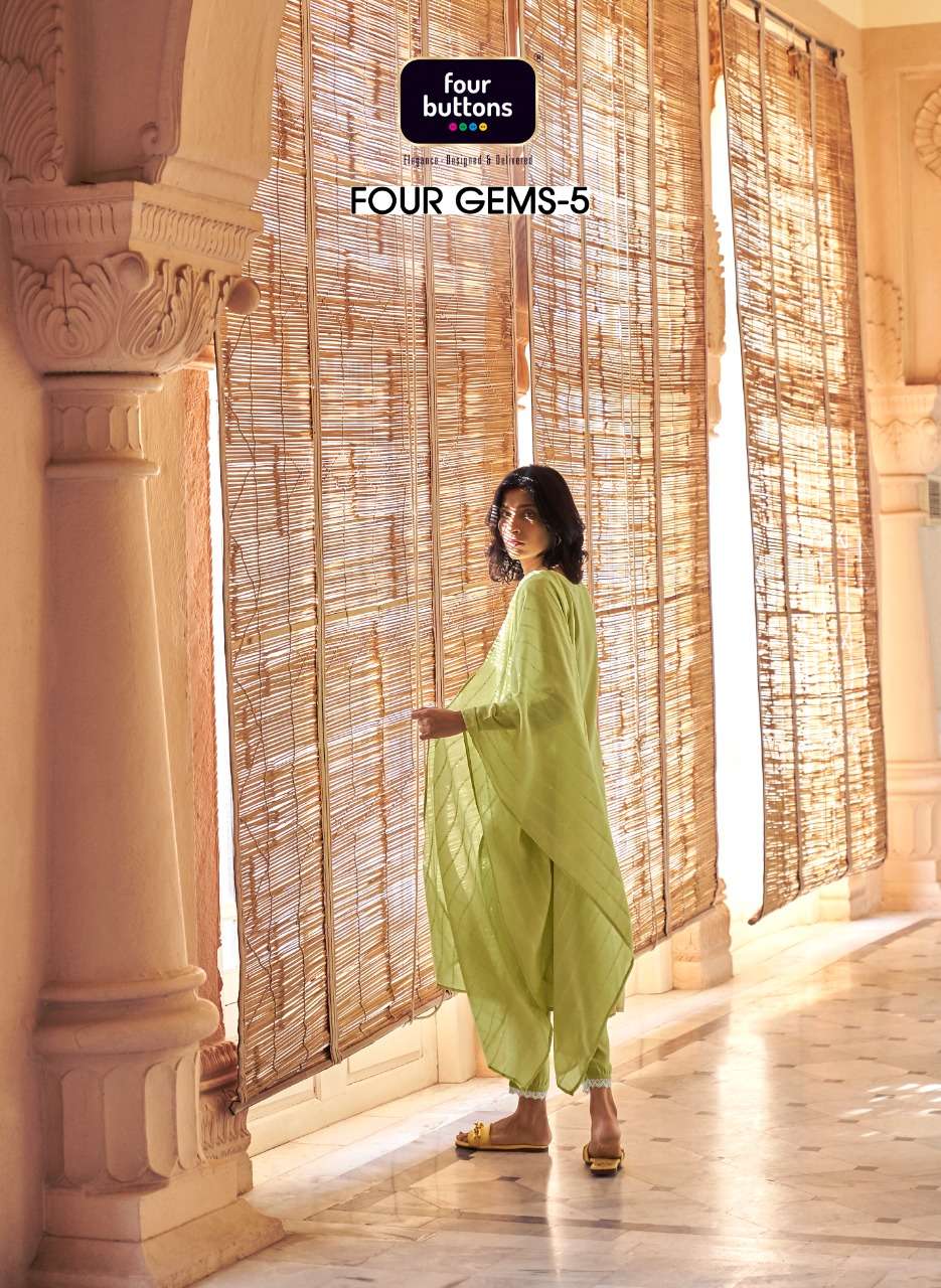 FOUR GEMS 5 BY FOUR BUTTONS BRAND VISCOSE SILK WITH LAKHNAVI STYLE PRINTS KURTI WITH COTTON SCHIFLI ...