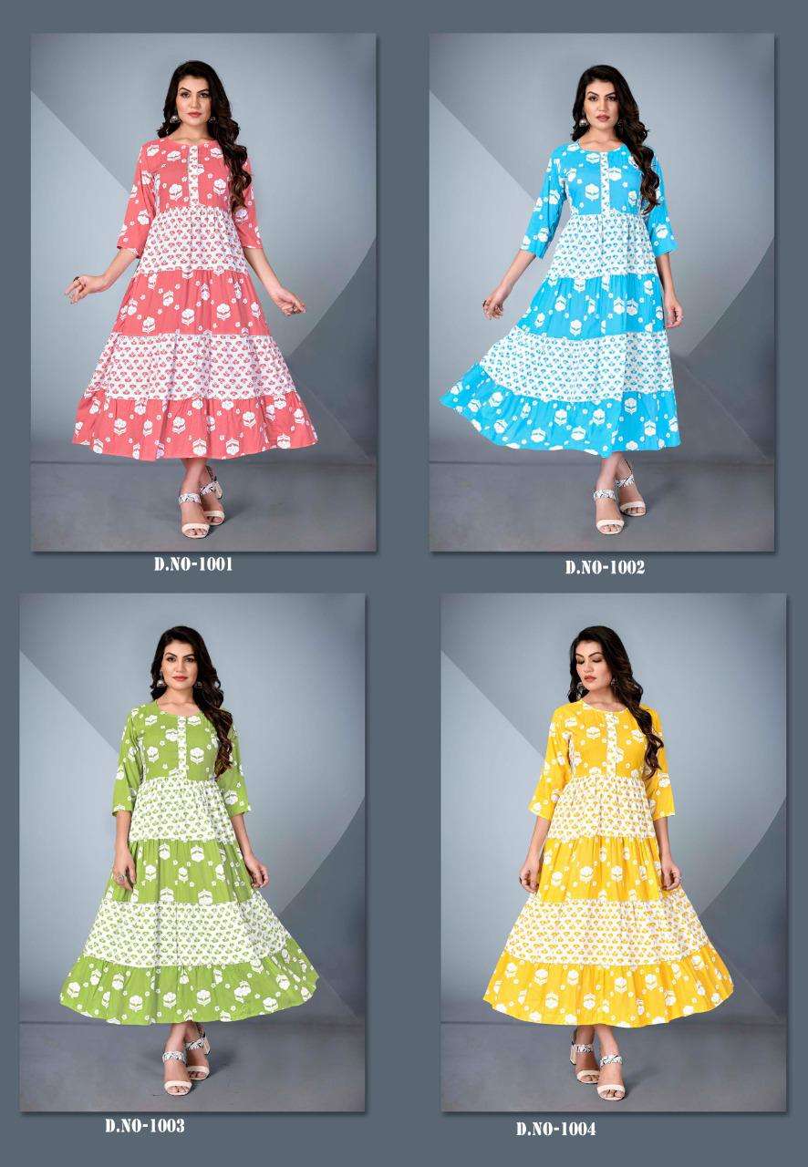 GLAMOUR VOL 6 BY S3FOREVER BRAND RAYON 14KG FOIL PRINT WITH EMBROIDERY WORK LONG GOWN KURTI WHOLESAL...