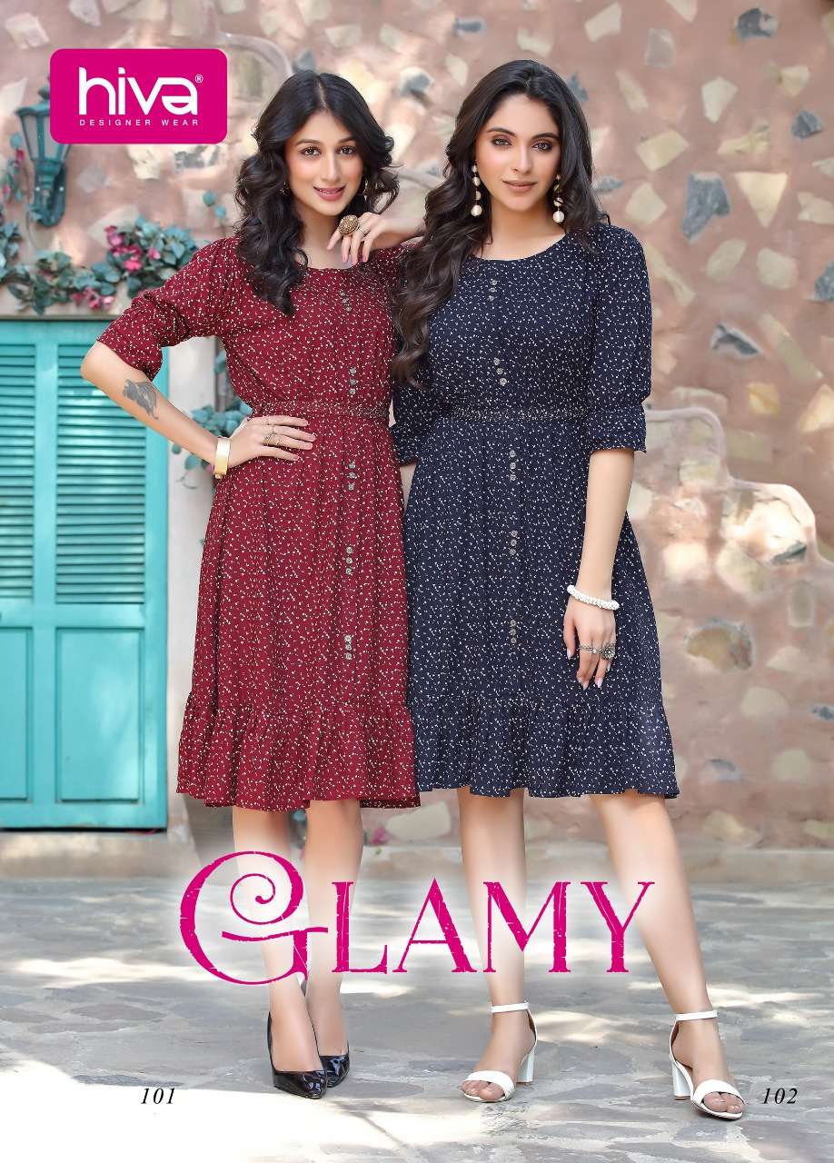 GLAMY BY HIVA RAYON PRINTED FROCK STYLE KURTI WHOLESALER AND DEALER