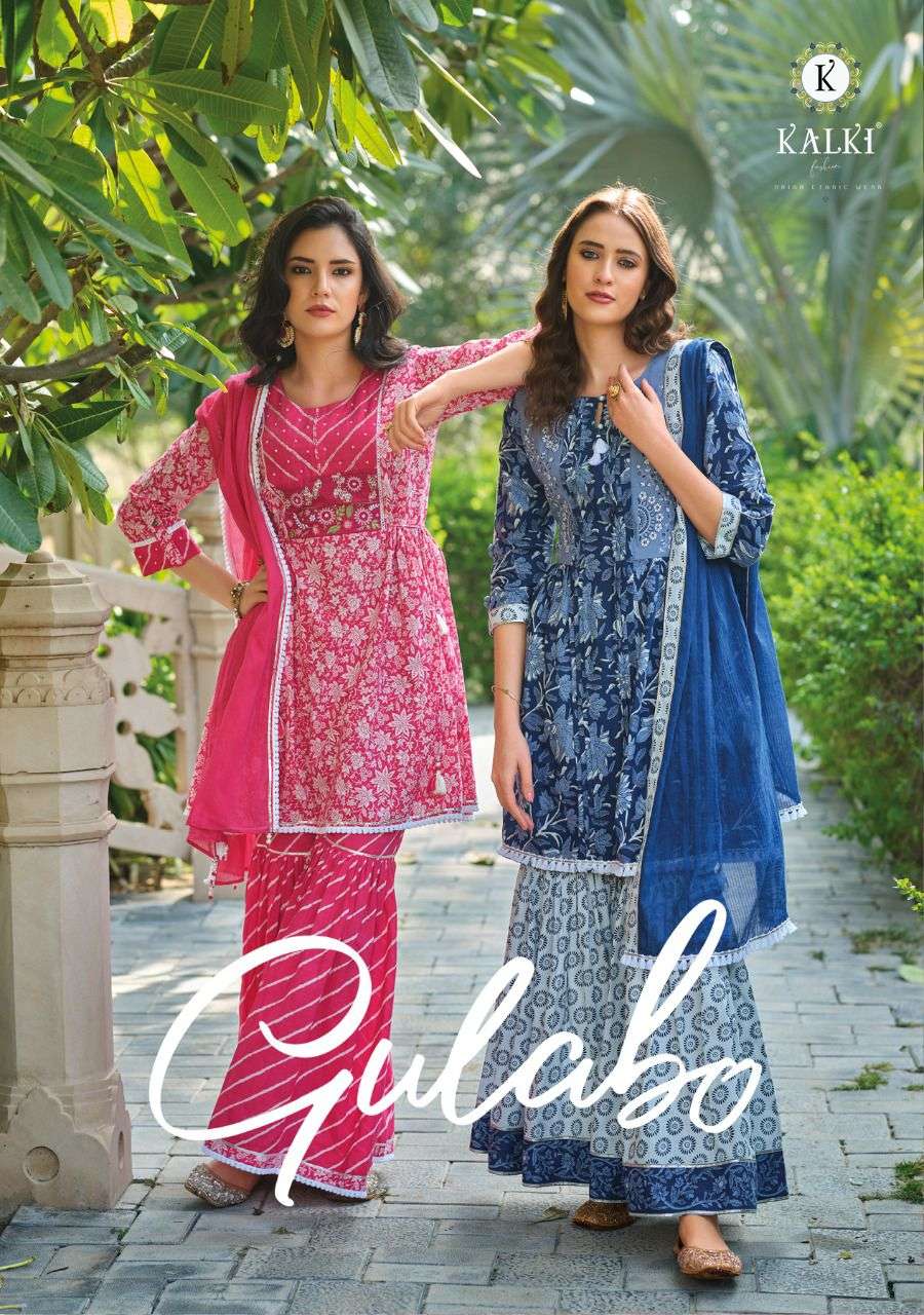 GULAB BY KALKI FASHION BRAND PURE COTTON FANCY THERD WORK WITH HAND WORK AND ACCESSORY WORK KURTI WI...