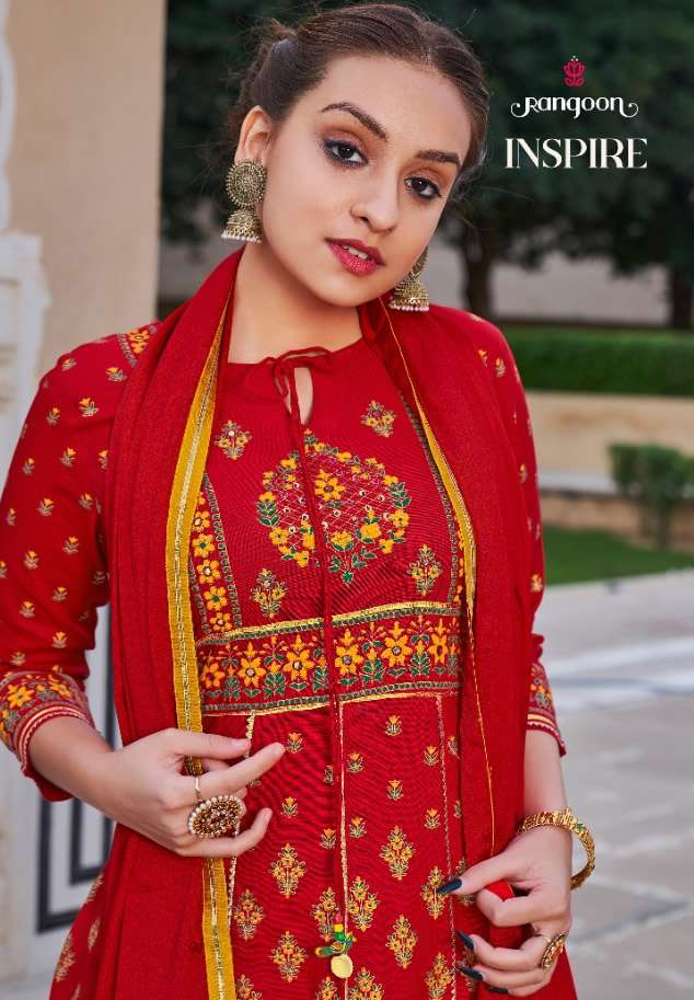 INSPIRE BY RANGOON BRAND KHATLI AND MIRROR WORK KURTI WITH EMBROIDERY WORK PLAZO AND CHINON DUPATTA ...