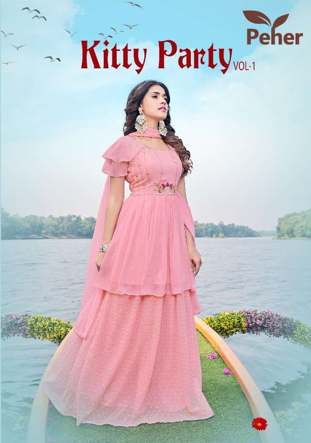 KITTY PARTY VOL 1 BY VIVILS BRAND GEORGETTE HANDWORK TOP WITH INNER WITH BOTTOM SHARARA AND DUPATTA ...