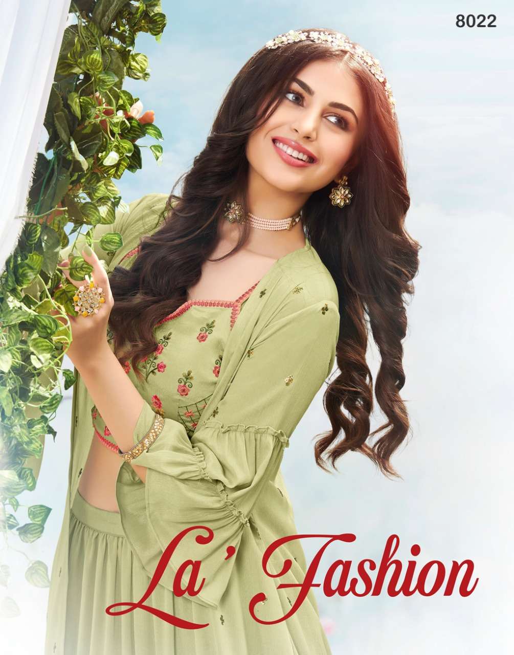 LA FASHION BY AF BRAND CHINNON CHIFFON HAND WORK CROP TOP WITH CHIFFON SKIRT INSIDE CAN CAN AND SEQU...