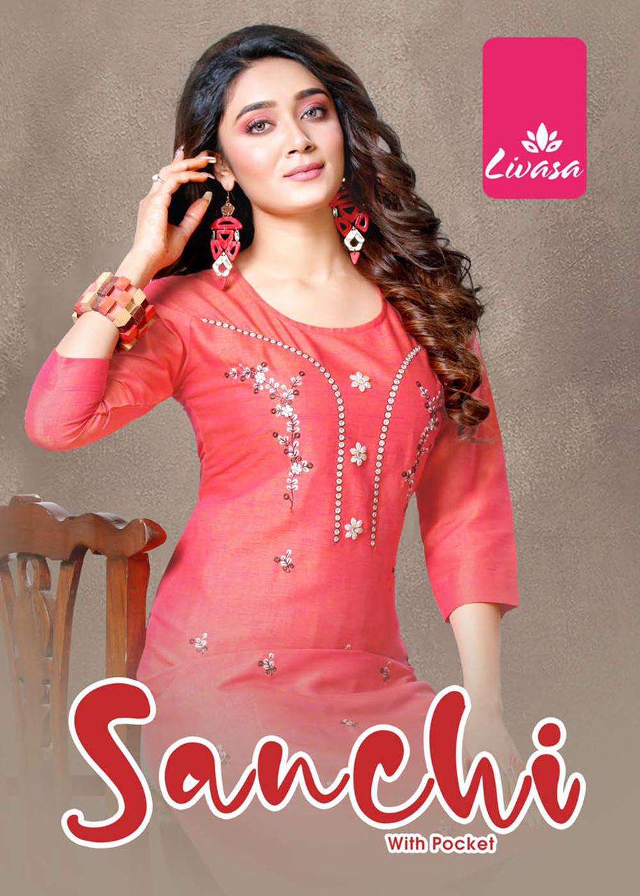 SANCHI BY LIVASA BRAND RAYON TWO-TONE EMBROIDERY WORK STRAIGHT KURTI WITH POCKET WHOLESALER AND DEAL...