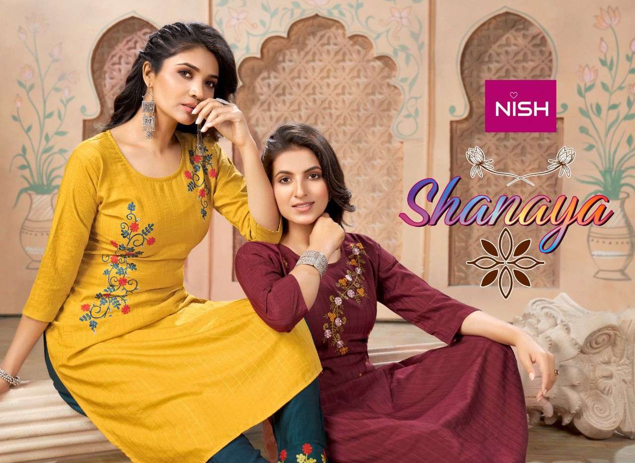 SHANAYA BY NISH BRAND CHINON LINING EMBROIDERY WORK KURTI WITH CHINON WORK PANT WHOLESALER AND DEALE...