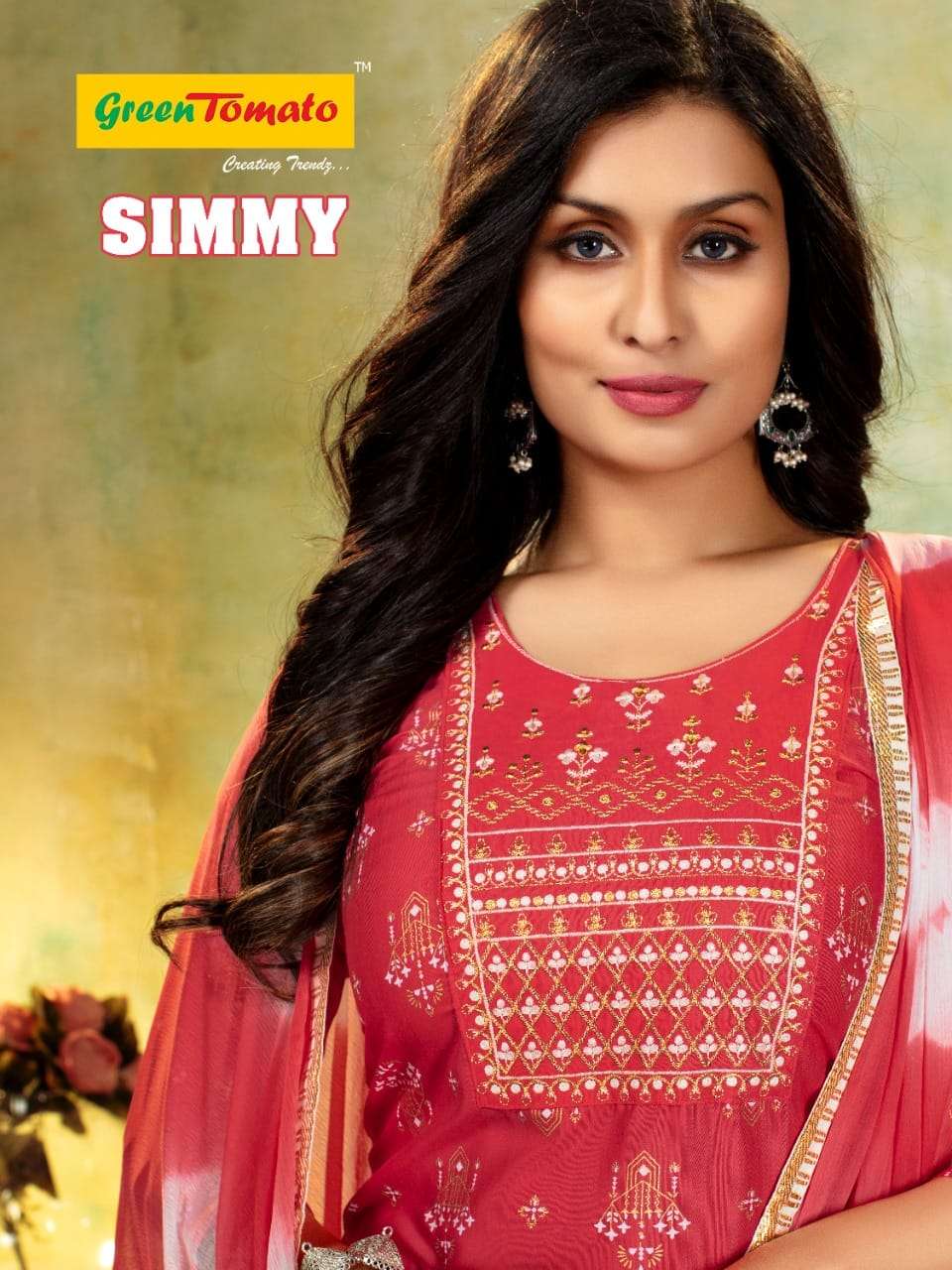 SIMMY BY GREEN TOMATO BRAND RAYON PRINT WITH GOTA WORK KURTI WITH COTTON SHARARA AND FANCY DUPATTA W...