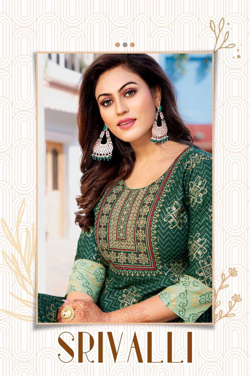 SRIVALLI BY S3FOREVER BRAND RAYON  FANCY SEQUENCE WORK WITH HEAVY GOLD PRINT LONG FROCK STYLE KURTI ...
