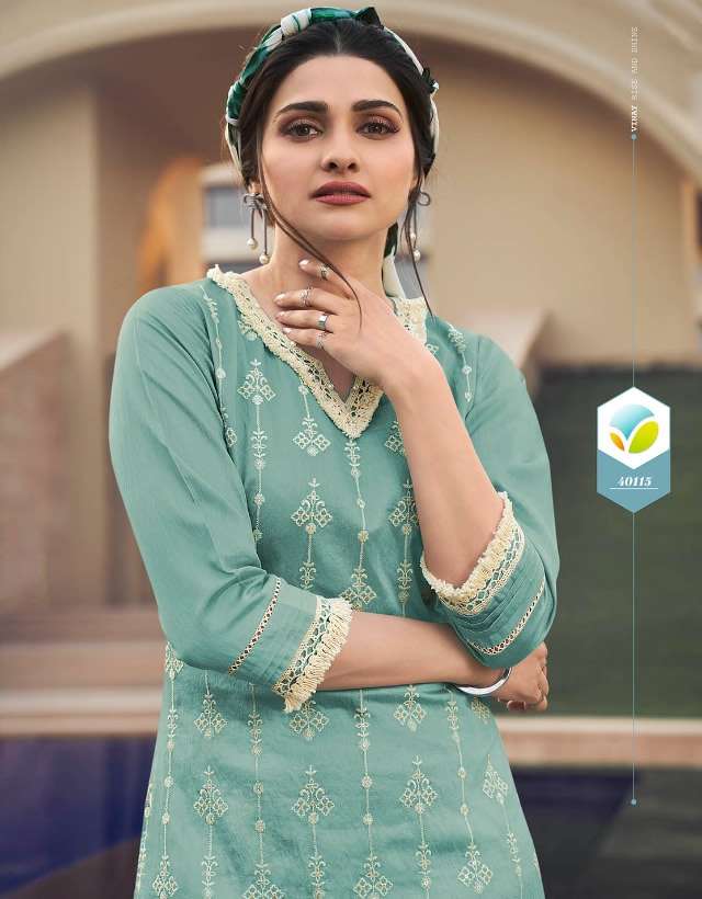 SUMMER COOL BY VINAY TUMBAA CHANDERI COTTON WITH THREAD EMBROIDERY WORK KURTI WITH BOTTOM BY S3FOREV...