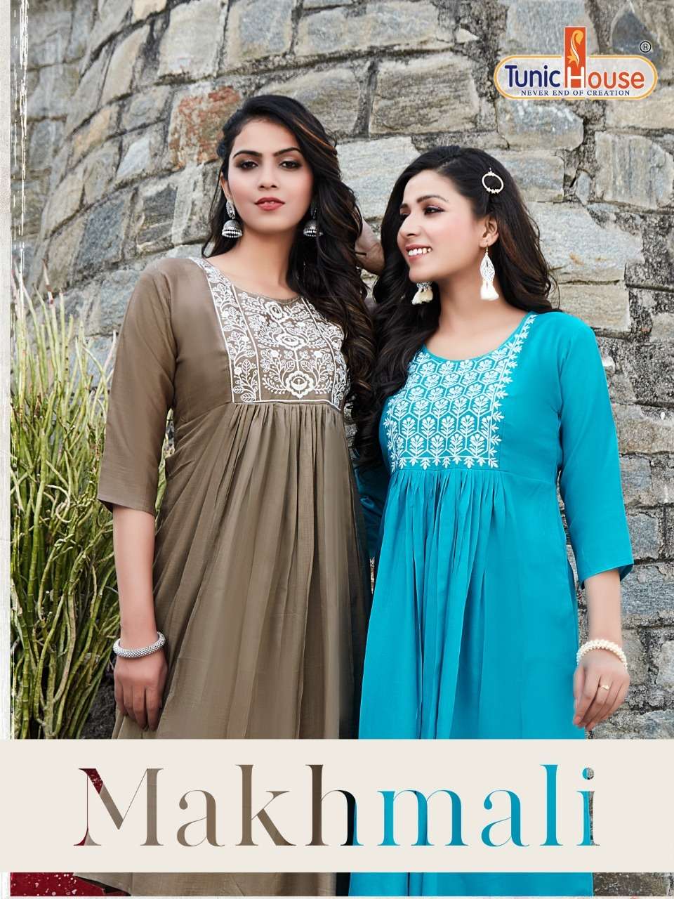 TUNIC HOUSE  MAKHMALI RAYON SLUB KURTI WITH EMBROIDERY WORK BY S3FOREVER GUJARAT WHOLESALER AND DEAL...