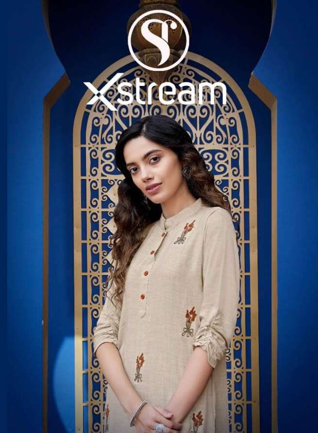 XSTREAM BY SWEETY FASHION BRAND RAYON BASE EMBROIDERY WORK KURTI WITH PLAZZO AND CHIFFON DUPATTA WHO...