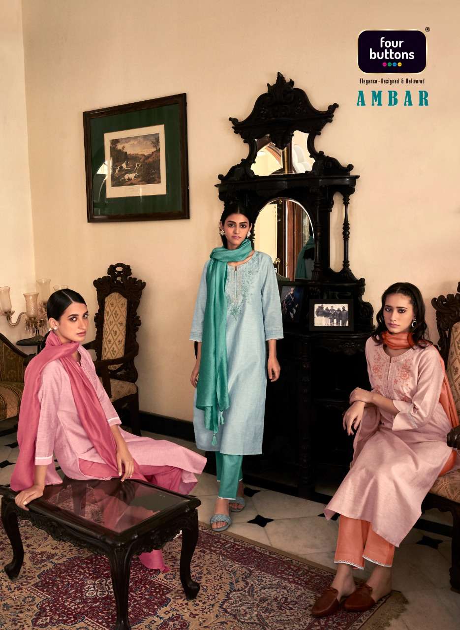 AMBAR BY FOUR BUTTONS BRAND EMBROIDERY WITH HANDWORK ON LINEN COTTON KURTI WITH COTTON PANT AND KOTA...
