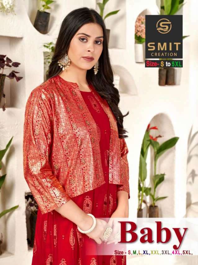 BABY BY SMIT CREATION BRAND 14KG PURE RAYON WITH MINAKARI FOIL PRINT SLEEVELESS GOWN KURTI WITH FOIL...