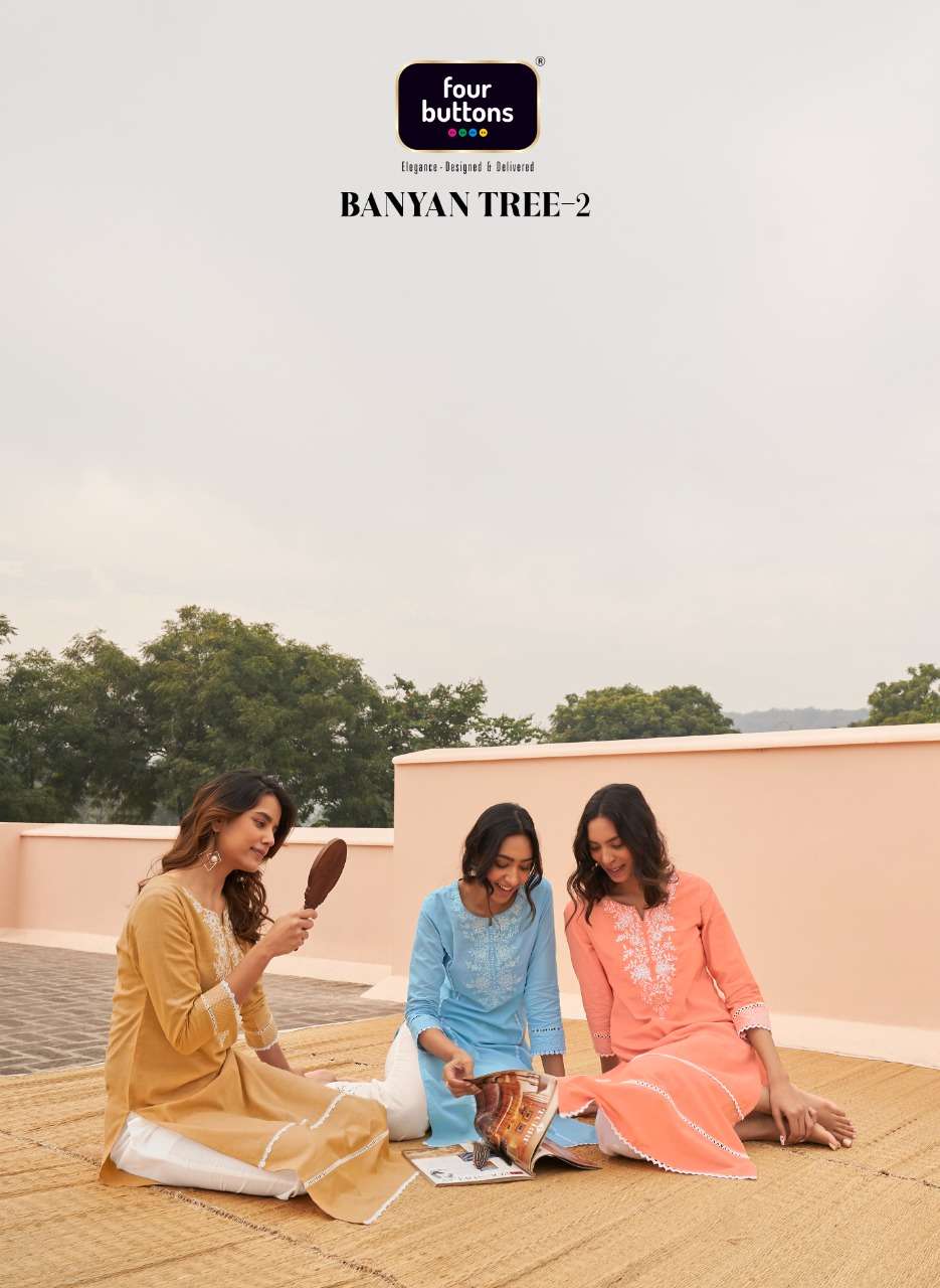 BANYAN TREE 2 BY FOUR BUTTONS BRAND COTTON WITH HEAVY EMBROIDERY HANDWORK KURTI WITH COTTON CAMBRIC ...