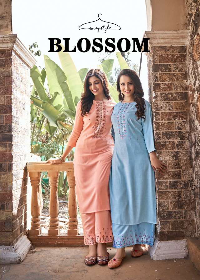 BLOSSOM BY SNAPSTYLE BRAND RAYON SLUB HEAVY EMBROIDERY STRAIGHT KURTI WITH EMBROIDERY WORK PLAZO WHO...