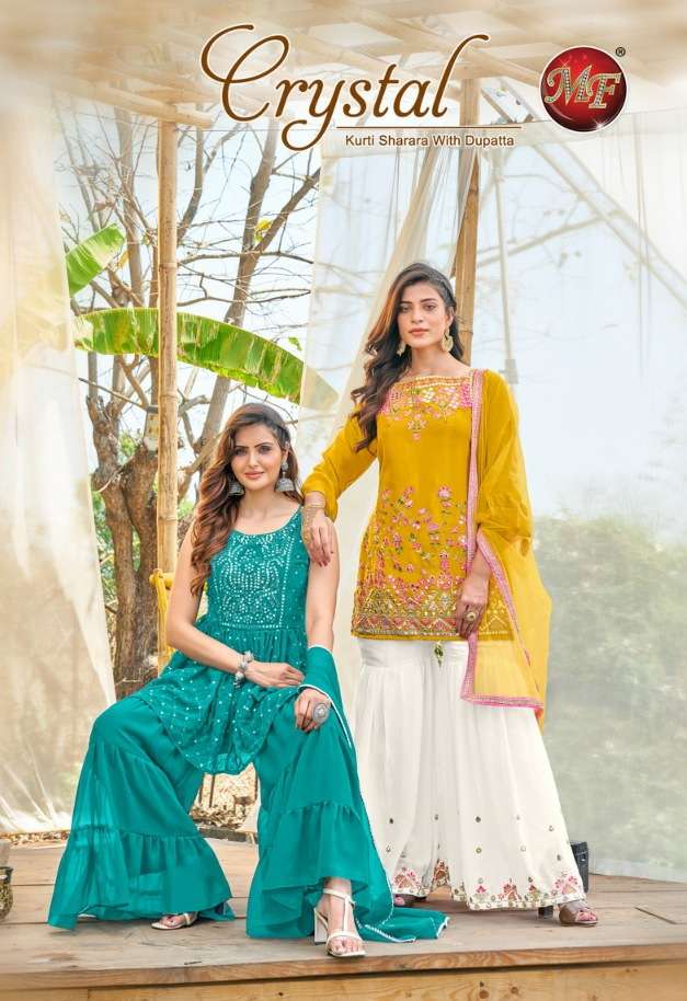 CRYSTAL BY MF BRAND GORGET FANCY RASAM SEQUENCE WORK KURTI WITH SHARARA AND GHARARA WITH DUPATTA BY ...
