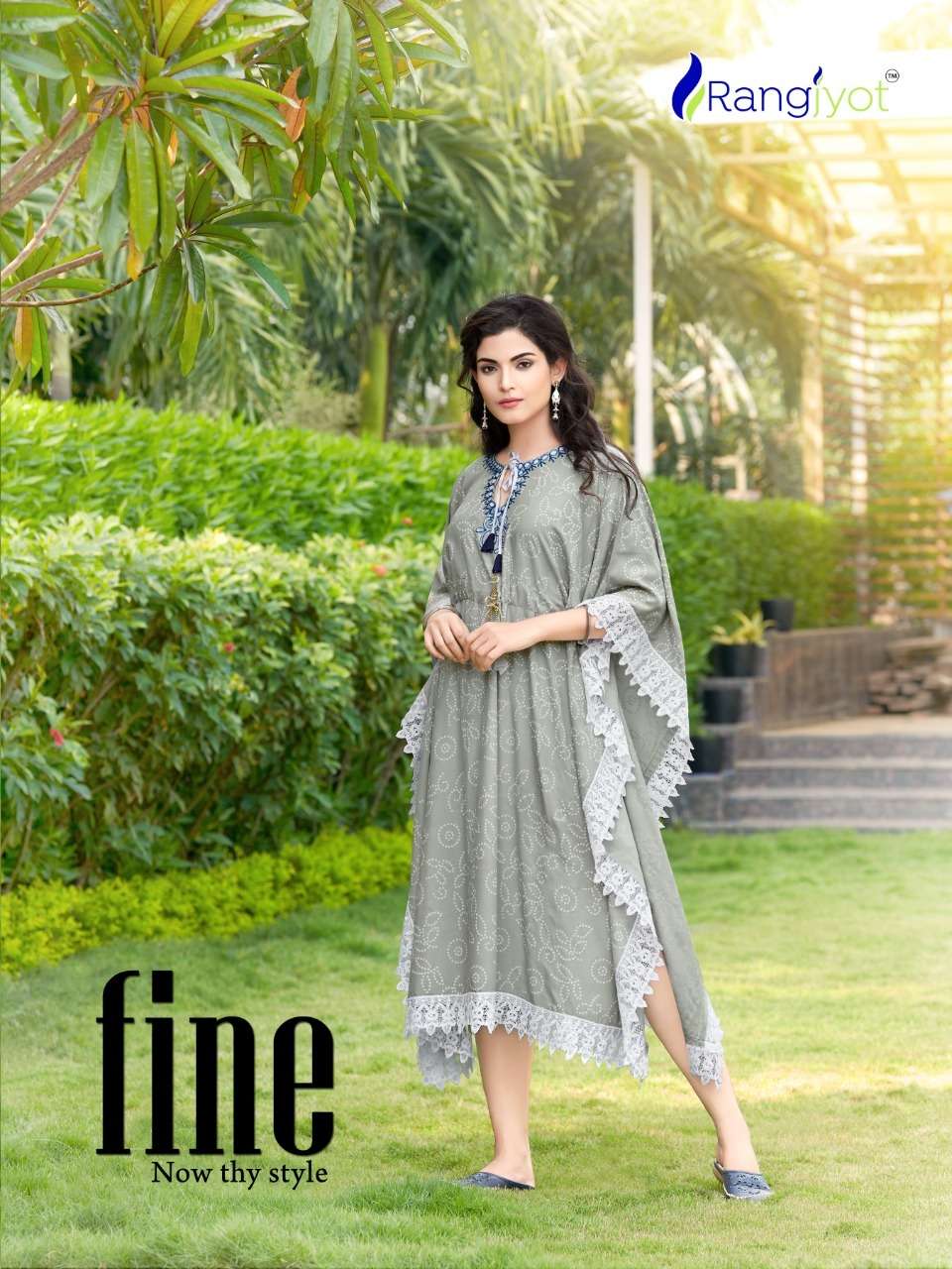 FINE BY RANGJYOT BRAND HEAVY RAYON WITH HAND WORK AND WITH OTHER EMBELLISHMENTS KAFTAN KURTI WHOLESA...