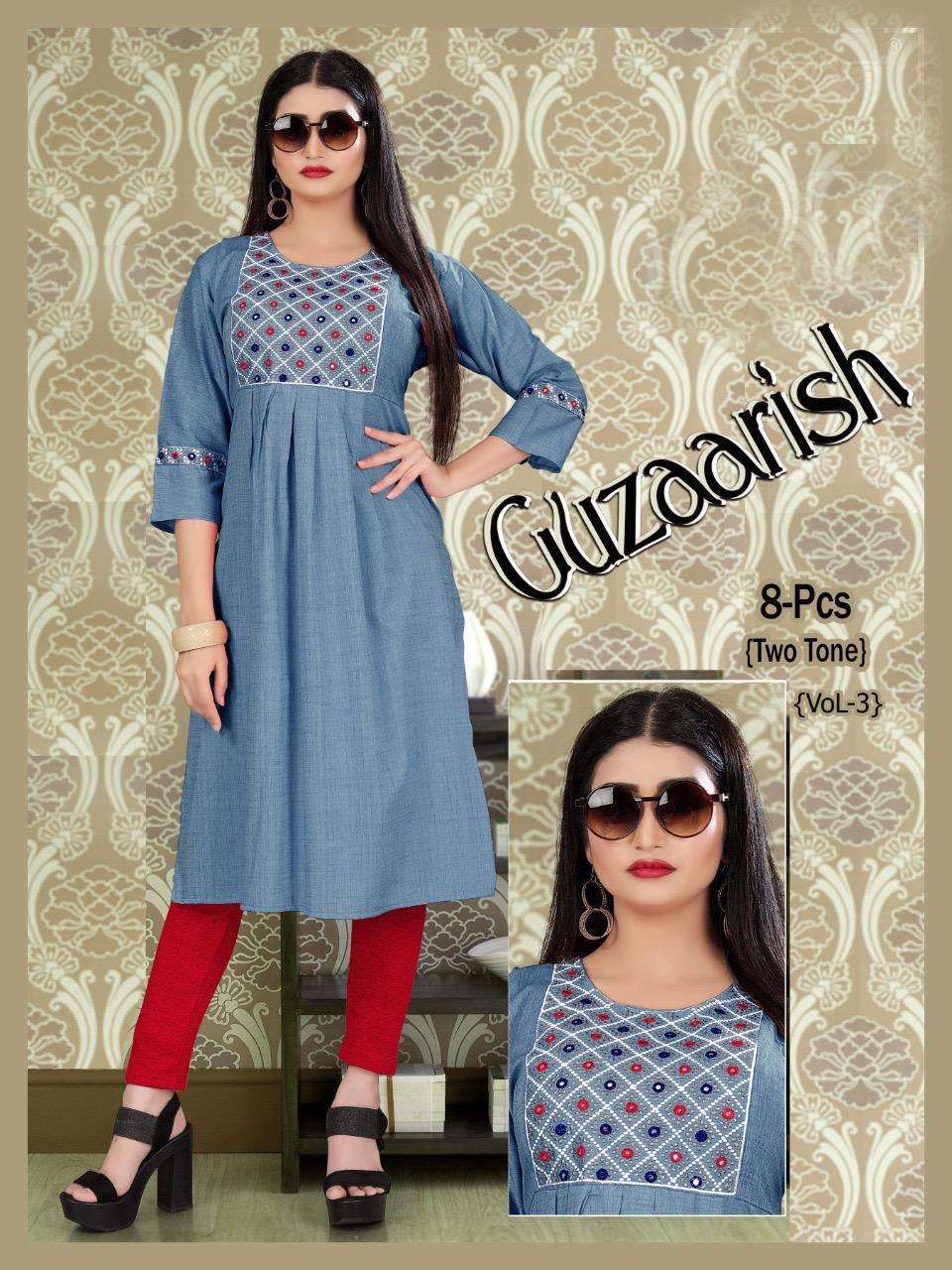 GUZAARISH VOL 3 BY S3FOREVER BRAND HEAVY RAYON TIKKA WORK EMBROIDERY KURTI WITH HEAVY SLEEVE WORK WH...