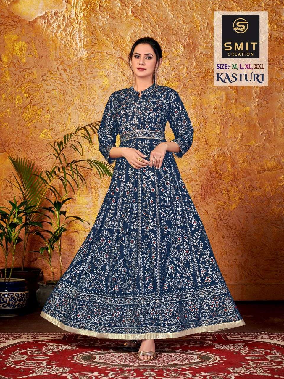 KASTURI BY SMIT CREATION BRAND 17KG PURE RAYON BANDNI PRINT GOWN KURTI WHOLESALER AND DEALER