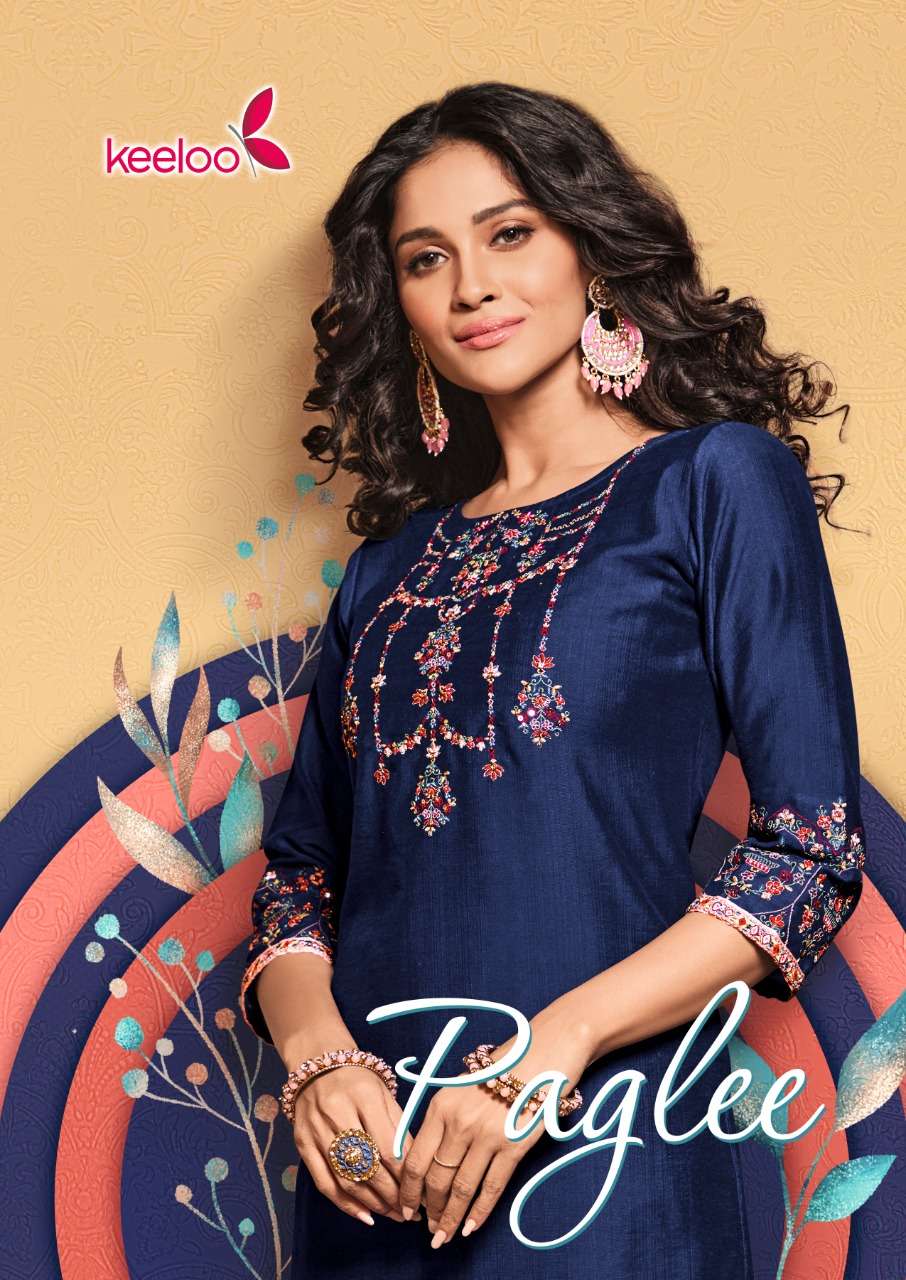 PAGALEE-1 BY KEELOO BRAND FANCY VISCOSE STRIPE EMBROIDERY AND KHATLI WORK KURTI WHOLESALER AND DEALE...