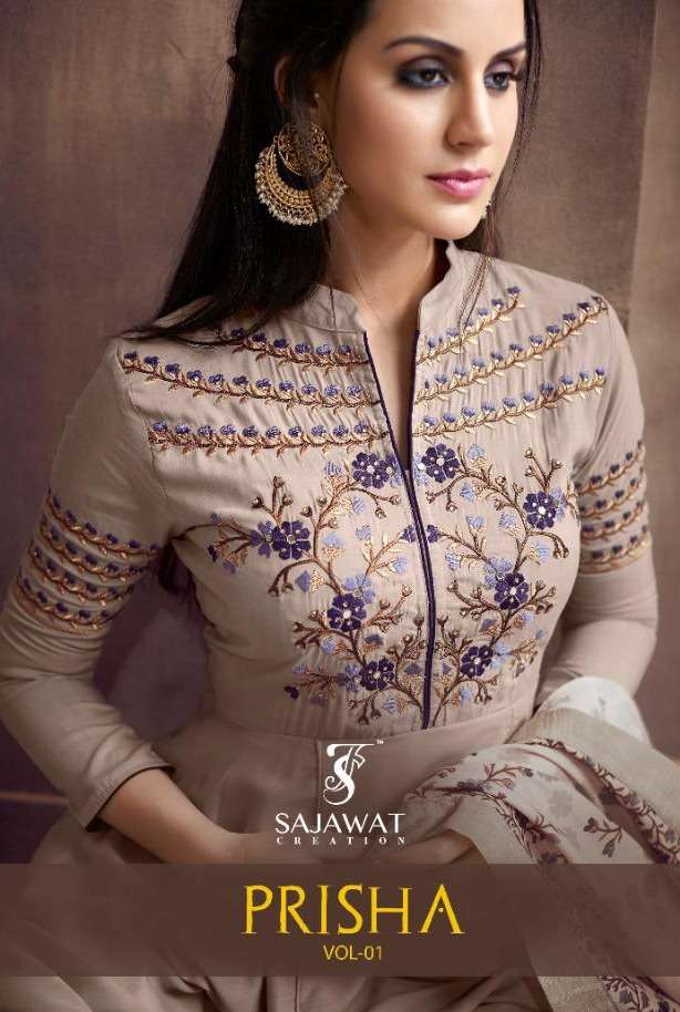 PRISHA VOLUME 1 BY SAJAWAT CREATION BRAND MASLIN SILK EMBROIDERY WORK KURTI WITH MASLIN PLAZO AND UN...