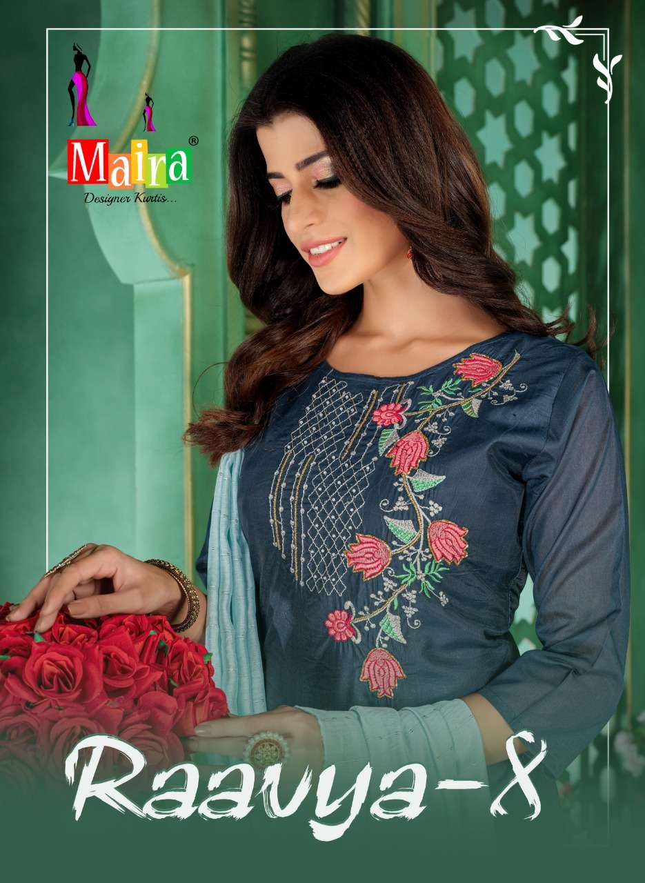 RAAVYA VOL 8 BY MAIRA BRAND  HEAVY BOMBAY SILK THREAD WORK AND HANDWORK KURTI WITH BOMBAY SILK PANT ...