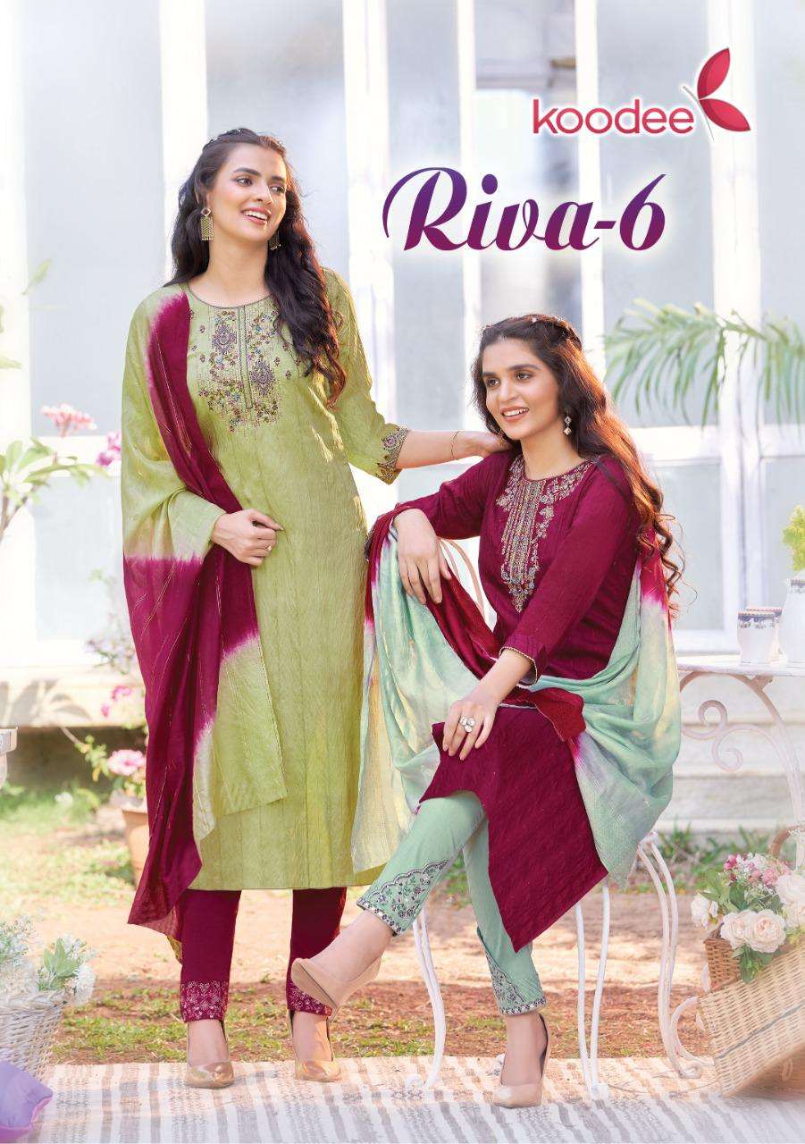 RIVA-6 BY KOODEE BRAND FANCY VISCOSE DOBY EMBROIDERY AND KHATLI WORK KURTI WITH COTTON LYCRA EMBROID...