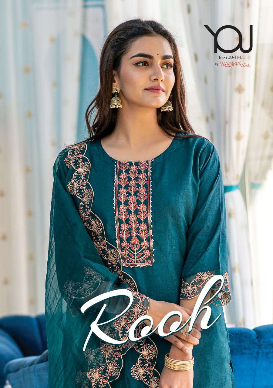 ROOH BY WANNA BRAND PURE DOLA SILK HEAVY WORK KURTI WITH SILK PANT AND HEAVY ORGANZA DUPATTA WHOLESA...